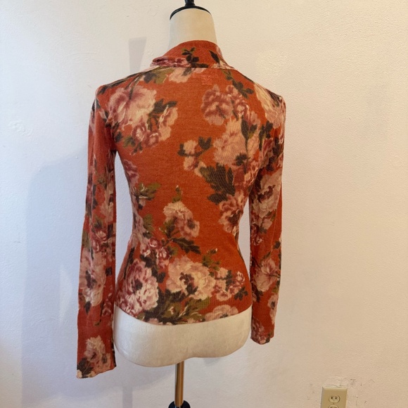LOFT Red-Orange Floral Sweater with Neck Tie – Size S - Picture 4 of 6